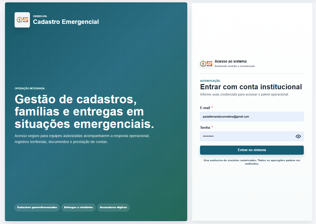 Cadastro Emergencial – Sistema de Gestão de Famílias e Ajuda Humanitária